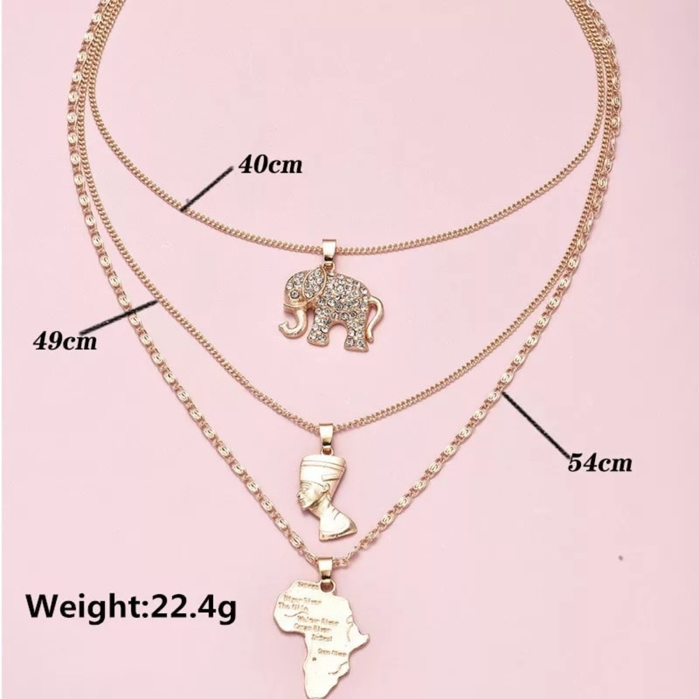 3 Pcs/Set Vintage Crystal Elephant Necklace